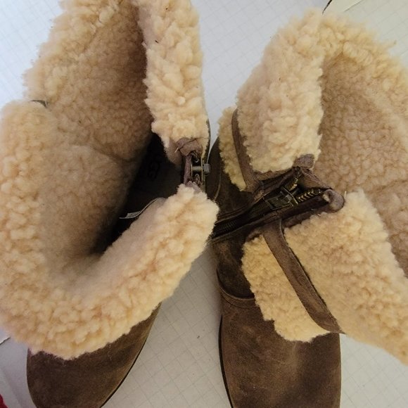 UGG Womens Blayre II Lush Shearling Genuine Cuff Suede Boots Zipper 1006039 10 - Picture 3 of 16